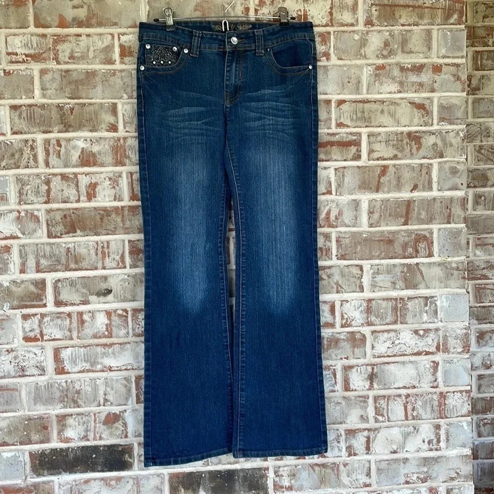 JZ Premium Blue Flare Embellished Pockets Jeans